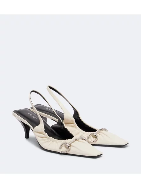 Pantofi cu toc Gucci din piele slingback alb