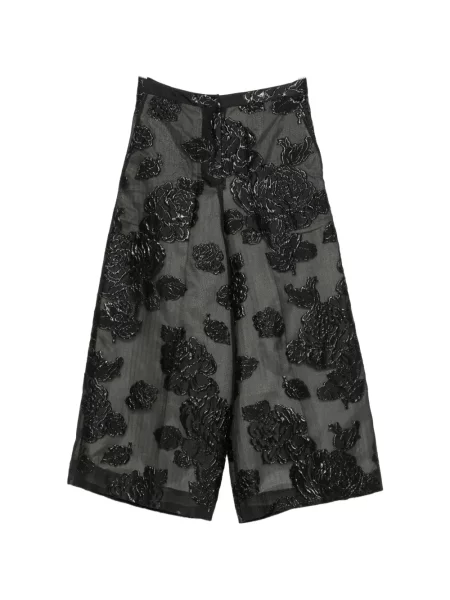 Pantaloni palazzo Psophia cu model floral din jacard negru