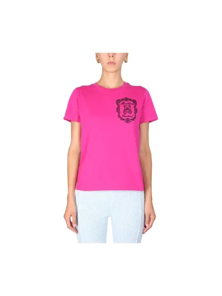 Koszulka Moschino z logo fioletowa