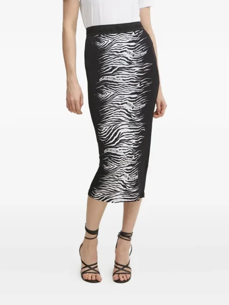 Spódnica jeansowa Versace Jeans Couture z nadrukiem w zebrę do kolan czarna