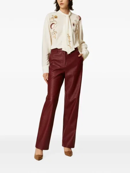 Pantaloni Twinset din piele roșu