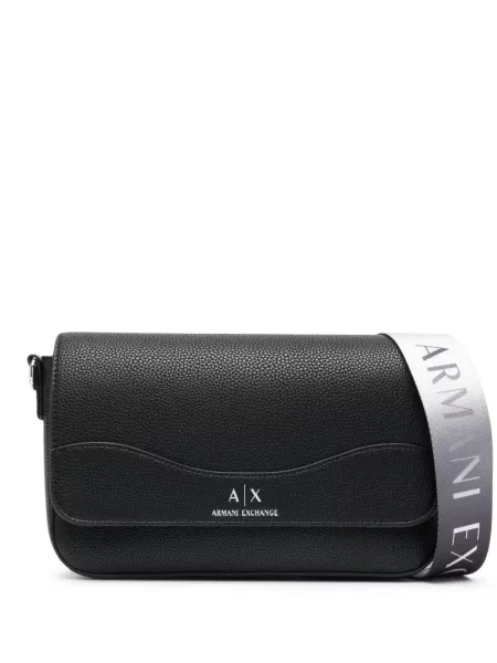 Kožna kožna torba Armani Exchange s printom crna