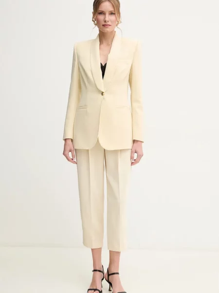 Elisabetta Franchi spodnie zielony fason cygaretki high waist żółte