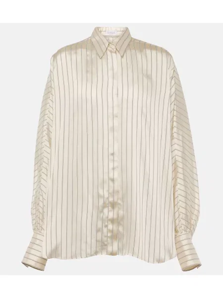 Bluză Brunello Cucinelli din satin cu dungi bej