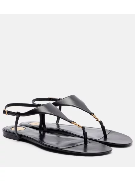 Chiloți tanga Saint Laurent din piele negru