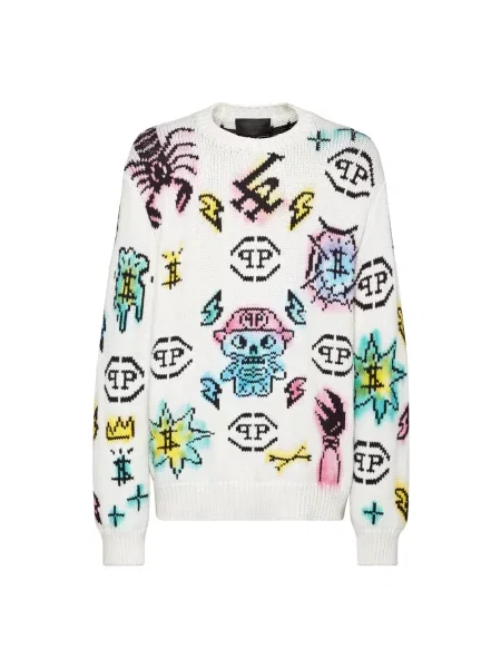Sweter Philipp Plein z okrągłym dekoltem biały