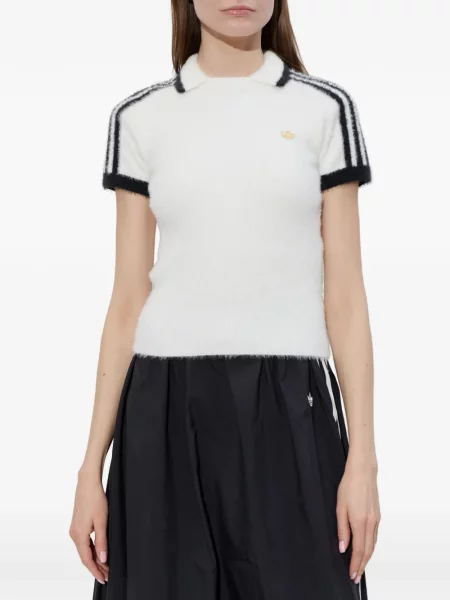Top Adidas cu dungi cu broderie roșu
