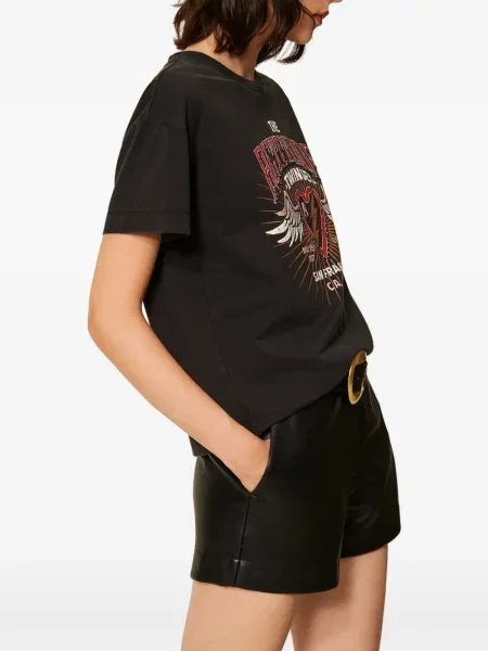 Pantaloni scurți Twinset din piele negru