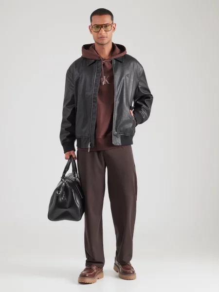 Calvin Klein Jeans Mikina hnedá / svetlosivá červená