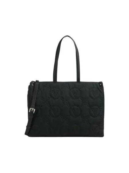 Torba shopper z mieszanki z wyhaftowanym logo Valentino Bags czarna