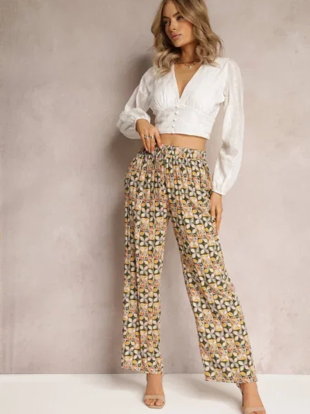Jasnozielone Spodnie High Waist Szerokie z Gumką w Pasie i Aizha zielone
