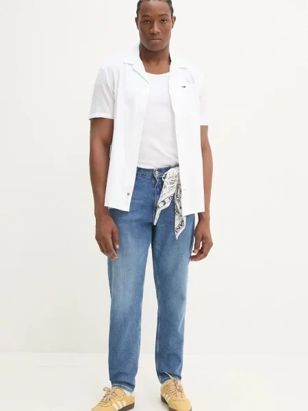 Lniana koszula Tommy Jeans elegancka khaki