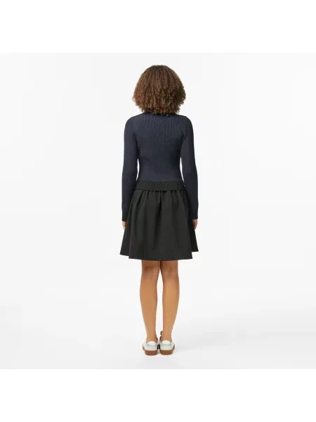 Lacoste Sukienka Z Długim Rękawem Half Zip W Paski Classic Fit czarna