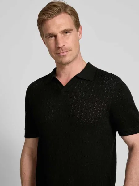 Koszulka polo o kroju regular fit z efektem szydełkowym model ‘LINO’ Selected Homme czarne