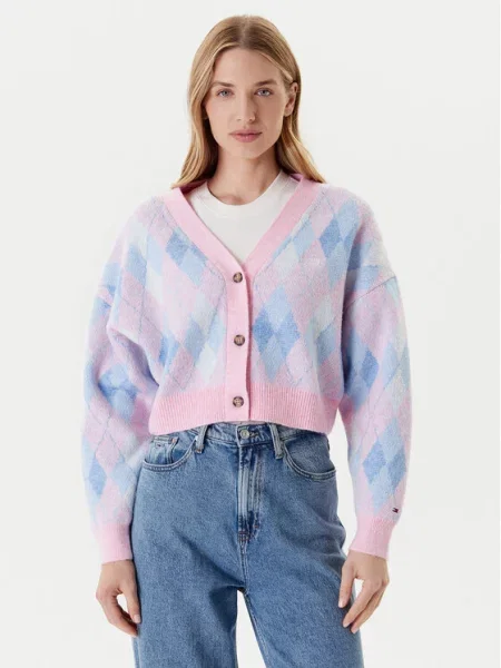 Tommy Jeans Kardiganas Argyle rožinė