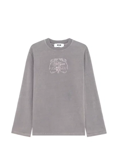 Lung tricou Msgm cu broderie gri