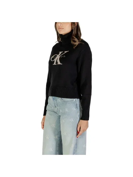 Calvin Klein Jeans Sveter CHENILLE tmelová čierna