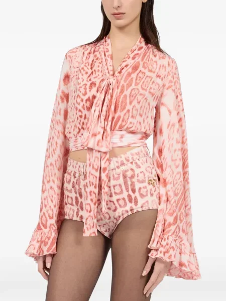 Bluză Roberto Cavalli cu imagine cu model leopard roz