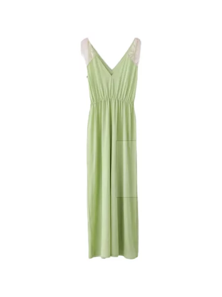 Rochie maxi Kristina Ti cu decolteu în V din dantelă verde