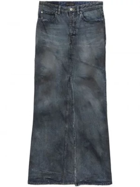 Fustă din denim Balenciaga zdrențuiți albastru