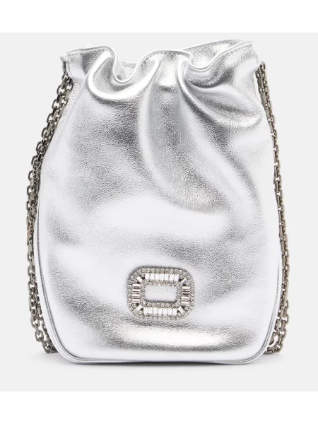 Geantă bucket Roger Vivier din piele argintiu