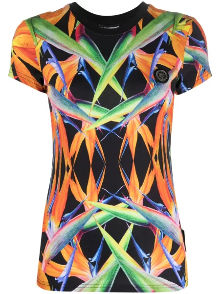 Tricou Plein Sport cu model floral cu imagine scurt negru