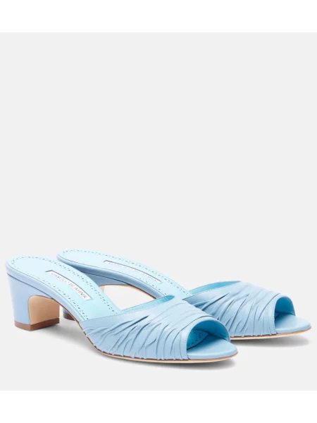 Papuci tip mules Manolo Blahnik din piele albastru