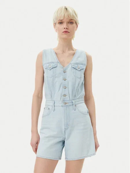 Levi's salopetă din denim VEST ROMPER cu decolteu in v albastru