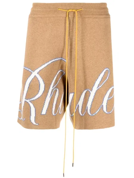 Pantaloni scurți Rhude tricotate cu autograf maro