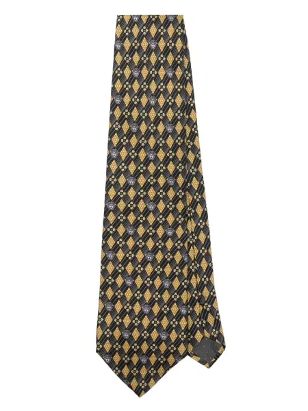 Hedvábná kravata Versace Pre-owned s potiskem s vázáním šedá