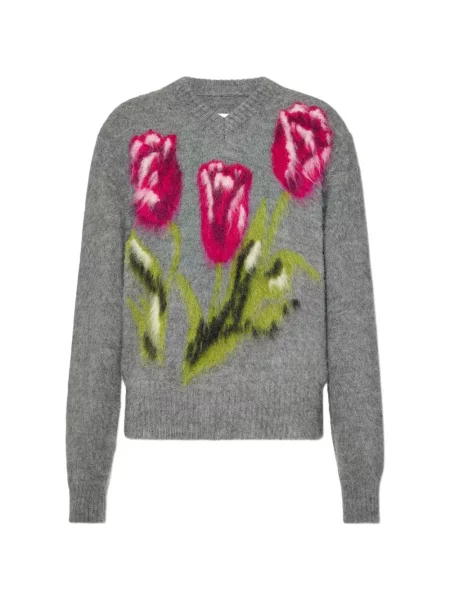 Pulover Maison Margiela cu model floral cu decolteu în V gri