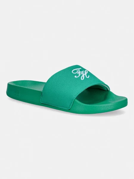 Tommy Hilfiger pantofle TH SCRIPT POOL SLIDE zelené