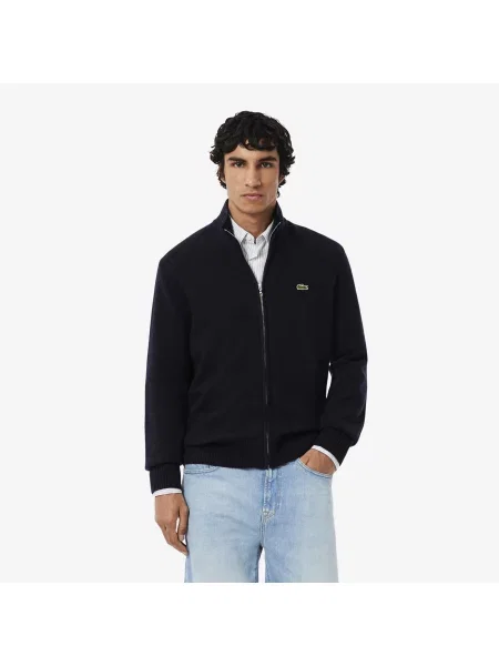 Lacoste Wełniany Sweter Z Zamkiem czarny