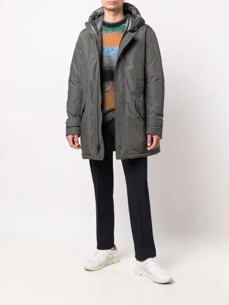 Parka Woolrich aukšta apykaklė pilka