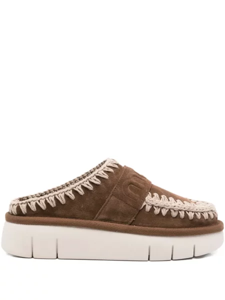 Papuci tip mules Mou din piele de căprioară cu platformă maro