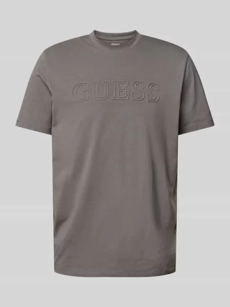 T-shirt z nadrukiem z logo model ‘ALPHY’ Guess Activewear brązowa