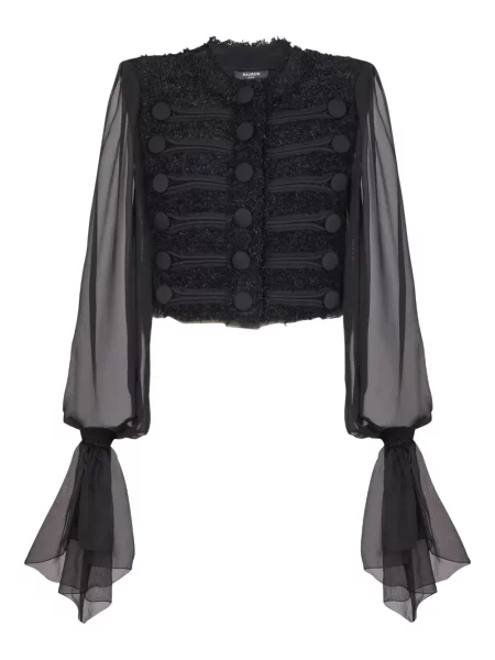 Geacă Balmain din șifon negru