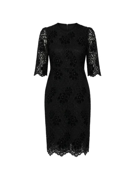 Rochie mini Dolce & Gabbana cu model floral cu aplicații din dantelă negru