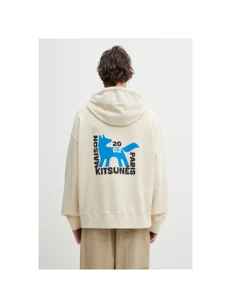 Bluza z kapturem Maison Kitsune z kapturem beżowa
