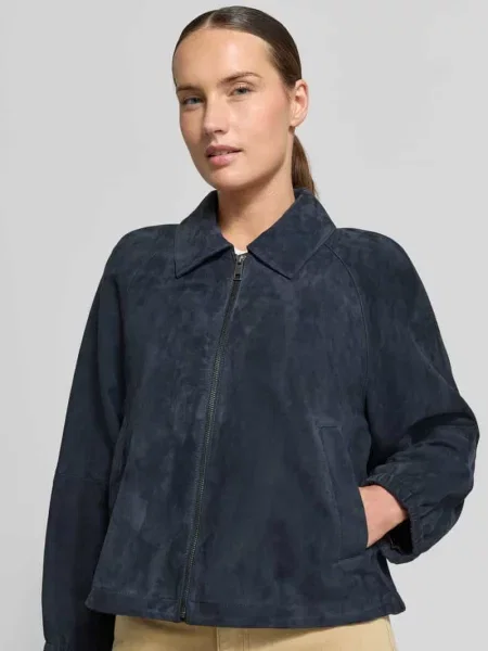 Kurtka skórzana o kroju regular fit z raglanowymi rękawami model ZUPPA' Weekend Max Mara granatowa