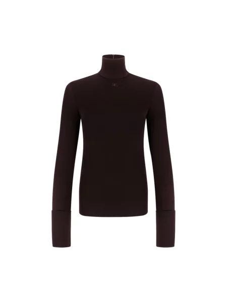 Dzianinowy sweter z golfem Courreges brązowy