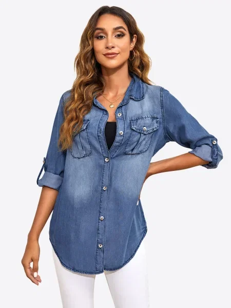 Imily Bela Bluză denim albastru
