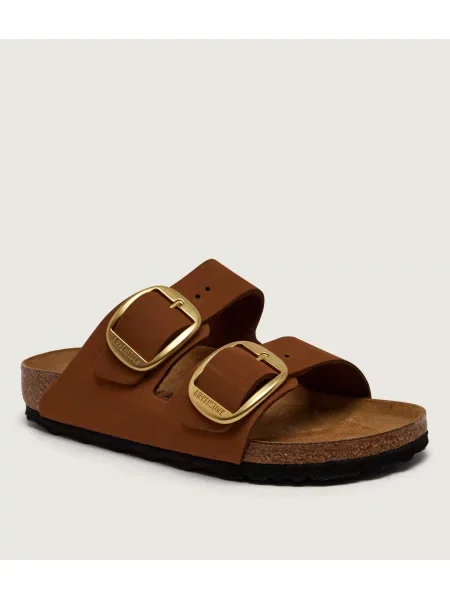 Papuci Birkenstock cu cataramă din nubuc maro