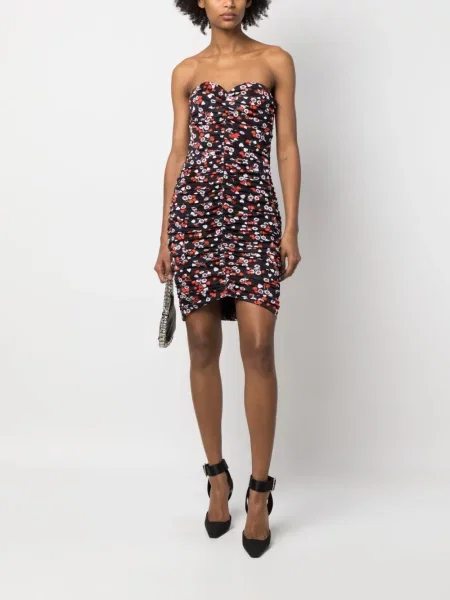 Gėlėtas raštuotas suknele Moschino be petnešėlių juoda
