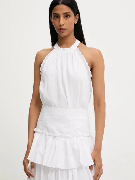 Lněná halenka Answear Lab hladká bílá