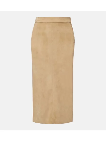 Fustă tip creion Stouls din piele de căprioară bej