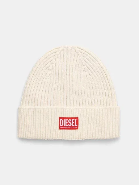 Вълнена шапка Diesel с фина плетка от вълна бежово