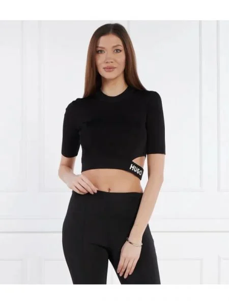HUGO Pulover Satchina | Cropped Fit negru