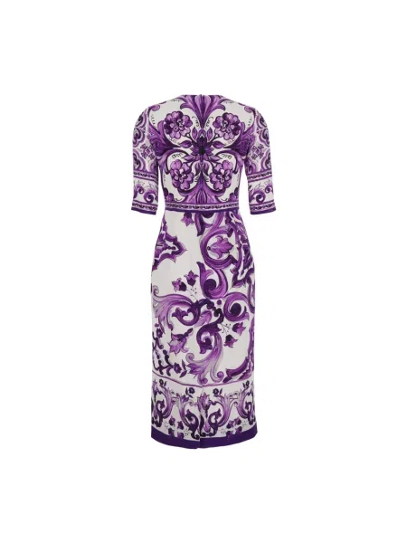 Jedwabna sukienka Dolce And Gabbana w kwiatki fioletowa