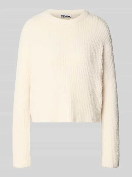 Sweter z dzianiny z fakturowanym wzorem Review biały